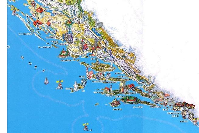 map of Dalmatia, attractions and activities
