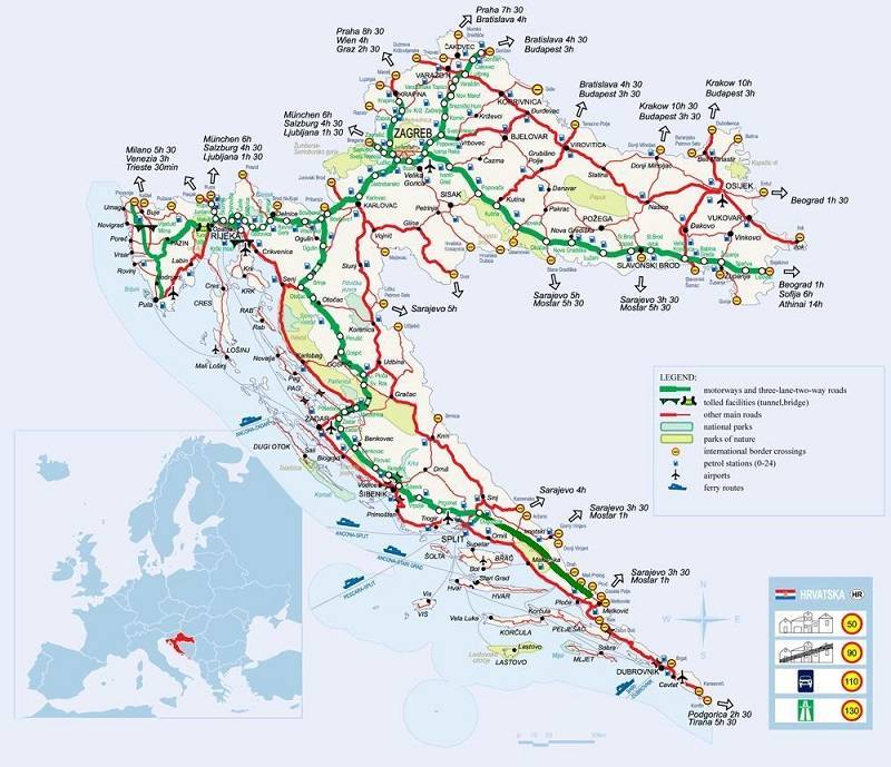 mappa stradale della Croazia
